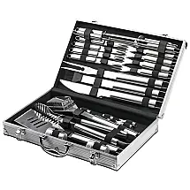 LIDAG Kit Churrasco na Grelha 26 Peças de Aço Inoxidável com Estojo de zenamento, LIDANG, Prateado