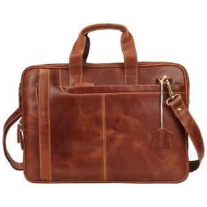 Bolsa Maleta de Couro Masculina para Laptop, PITAARA, Marrom Claro