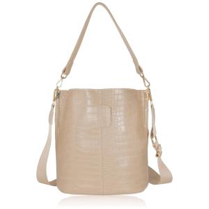 Bolsa Retro Feminina de Ombro em Couro Sintético de Crocodilo, HIROOMS YX EYPSTB, Bege
