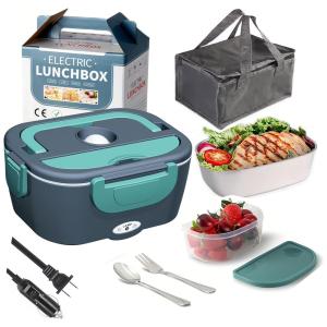 PMALLCITY Marmita Elétrica 3 em 1 Portátil 1.5L com Divisórias, 24, 12V, 110V 60W, Verde