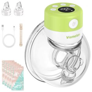 Bomba Tira Leite Única Elétrica Recarregável com Painel Digital 2 Modos e 9 Níveis de Sucção, VIAMELEN, Verde Claro