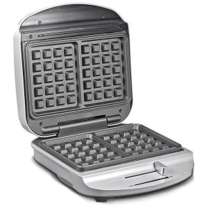 Belgian Máqui de Waffles Portátil Antiaderente com Controle de Temperatura, 1000W, 110v, N A, Prateado