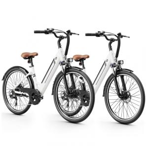 Bicicleta Elétrica Jasion YC1 ST Branca 1200W Motor Brushless Bateria Interna Removível 360Wh Pneus 66cm 7 Marchas Suspensão Dianteira 110V