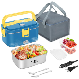 Marmita Elétrica Portátil 1,8L com Acessórios e 2 Fontes de Alimentação 12V ou 110V, 80W, COZYEXPERT, Azul e Amarelo