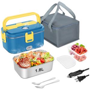 Marmita Elétrica Portátil 1,8L com Acessórios e 2 Fontes de Alimentação 12V ou 110V, 80W, COZYEXPERT, Azul e Amarelo