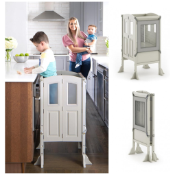 Banqueta Torre de Aprendizagem Dobrável Martha Stewart Guidecraft Kitchen Helper Taupe Madeira Bétula Altura Ajustável