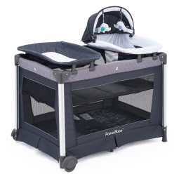 Berço Cercado Portátil com Colchão Dobrável, Trocador Grande e Centro de Puericultura Removível, Pamo Babe, Cinza