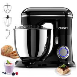 Batedeira planetária 3 em 1 CEBORY Preta, tigela 6,15L inox, 660W, 10 velocidades, cabeça basculante, baixa emissão de ruído, 110V