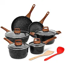 Conjunto de Panelas Antiaderente Compatível com Indução, 12 Peças, ESLITE LIFE ES Sets1612, Preto