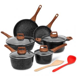 Conjunto de Panelas Antiaderente Compatível com Indução, 12 Peças, ESLITE LIFE ES Sets1612, Preto