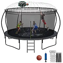 Cama Elastica Infantil com Diâmetro, Cesta de Basquete e Rede de Proteção para até 635 kg, XMIKA, Preto