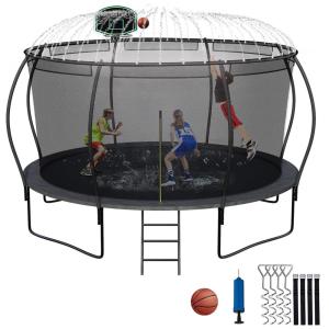 Cama Elastica Infantil com Diâmetro, Cesta de Basquete e Rede de Proteção para até 635 kg, XMIKA, Preto