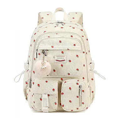 Mochila escolar QHRIDS corduroy bege
