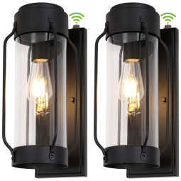 Arandela Luminária Moderna Externa de Parede à prova dágua com Sensor, Base E26, 2 Unidades, HYKOLITY, Preto