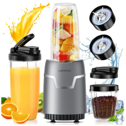 Liquidificador pessoal LAMPICK 1100W 110V copos 650ml triturador multiprocessador compacto inox duas lâminas prata