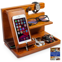 Peraco Porta Chaves e Organizador Tudo em Um de Madeira com Suporte para Celular, Marrom