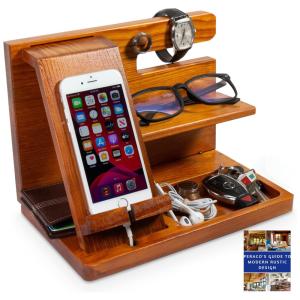 Peraco Porta Chaves e Organizador Tudo em Um de Madeira com Suporte para Celular, Marrom