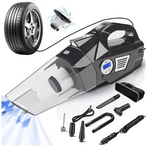 Aspirador de Pó Automotivo Portátil 12V Portátil e Recarregável com Acessórios, BYGD, Preto