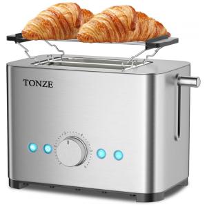 Torradeira Elétrica 2 Fatias com 6 Níveis de Tostagem, 850W, 110v, TONZE, Prateado