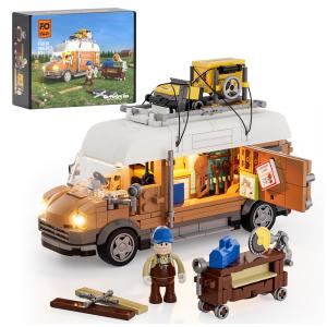 Conjunto de Blocos de Montar FUNWHOLE Caminhão Marcenaria LED, 496 Peças, Ferramentas Madeira Realistas, Portas Abertas, Modelo F9030,