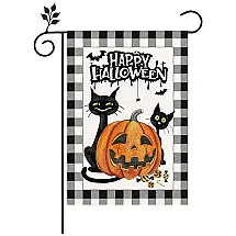 Bandeira Dupla Face 1 Metro para Decoração de Halloween, Estampa Gato Preto e Abóbora