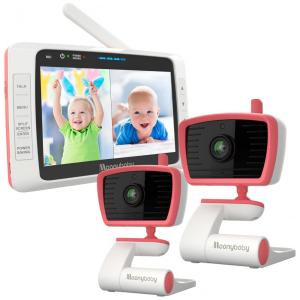 Babá Eletrônica Moonybaby com 2 Câmeras, Áudio, Tela Dividida, Visão Noturna e Alcance de 300 Metros, Rosa
