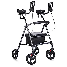 Andador Adulto Idoso com Apoio de Braço, Assento Acolchoado e Cesto, Suporta até 136 kg, ZLER, Cinza