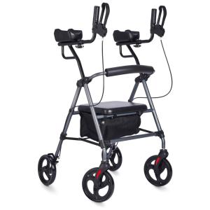 Andador Adulto Idoso com Apoio de Braço, Assento Acolchoado e Cesto, Suporta até 136 kg, ZLER, Cinza