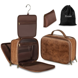 Necessaire Masculina de Couro, ELVIROS, Marrom Escuro