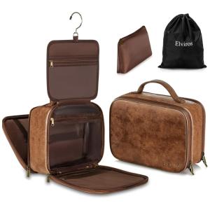 Necessaire Masculina de Couro, ELVIROS, Marrom Escuro