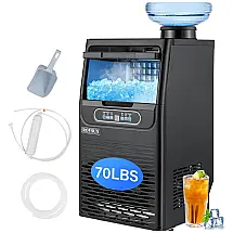 Máquina de Gelo Profissional, Que Produz 30 kg em 24H com Função de Agendamento, Tubo de Drenagem e Filtro de Água, 110V 100W, ROVSUN