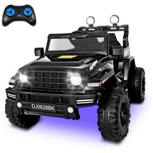 Carro Elétrico Infantil, Jeep Off-Road com Controle Remoto, 2 Lugares, Luz LED, Portas USB e MP3 Player, 24V, XVD, Preto