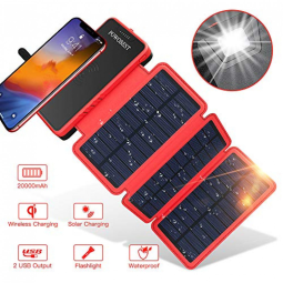 Powerbank Carregador Solar Sem Fio 20000mAh 3 Painéis IPX5 LED