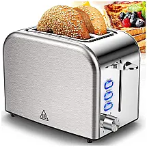 Hommater Torradeira Elétrica 2 Fatias com 6 Níveis de Tostagem de Aço Inoxidável, 110V, Prata
