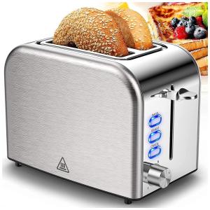 Hommater Torradeira Elétrica 2 Fatias com 6 Níveis de Tostagem de Aço Inoxidável, 110V, Prata