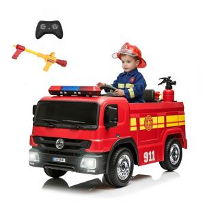 Carro Bombeiro Elétrico Infantil com Controle Remoto e 3 Velocidades, Bateria 12V, TLSUNNY, Vemelho