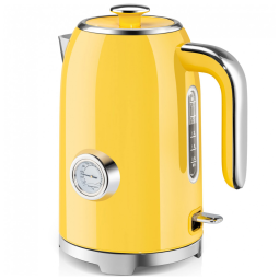 Chaleira Elétrica SUSTEAS Amarela Retrô 1,7L 1500W Inox Termômetro LED Proteção Secagem Auto Desligamento Fervura Rápida 110V