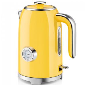 Chaleira Elétrica SUSTEAS Amarela Retrô 1,7L 1500W Inox Termômetro LED Proteção Secagem Auto Desligamento Fervura Rápida 110V