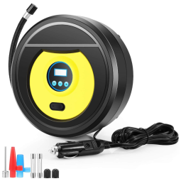 Compressor de Ar Portátil 100PSI 12V Digital LED e Cabo de 3 Metros, KOZYONE US, Amarelo