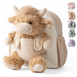 Mochila infantil Moonkie Hug & Go vaca Highland de pelúcia para crianças de 2 a 4 anos