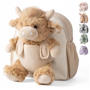 Mochila infantil Moonkie Hug & Go vaca Highland de pelúcia para crianças de 2 a 4 anos