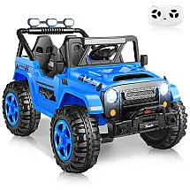 Carro Elétrico Infantil 2 Lugares Jeep Azul Escuro, Controle Remoto, Assento Largo, Rodas Duráveis, Luz LED, 24V