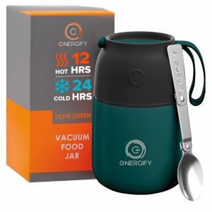 ENERGIFICAR Frasco Térmico Portátil para Alimentos 500mL em Aço Inoxidável com Vedação e a Prova de Vazamentos, ENERGIFY, Verde