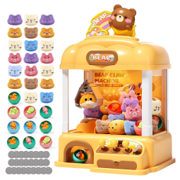 Máquina de Garra Infantil AIQI Bear Amarela 55 PCS com Brinquedos, Moedas e Som LED para Festas e Brincadeiras