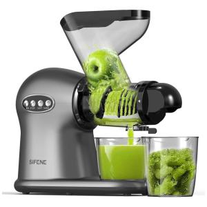 Centrifuga de Frutas Prensa Fria com Mastigação Lenta, Sem BPA e Função Anti-Entupimento, 110V 200W, SIFENE, Cinza