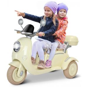 Moto Elétrica Infantil Letsgoride 12V Amarelo Pastel 2 Lugares 3 Rodas com Controle Remoto, Baú, Bluetooth, LED e Buzina 2x50W