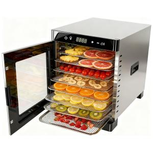 Desidratador de Alimentos Fooikos com 8 Bandejas em Aço Inoxidável, Porta Magnética, Ideal para Jerky, Petiscos para Cachorro, Ervas, Carne