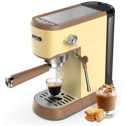 Máquina de Café Expresso Tanque 1L, 20 Bar com Vaporizador de Leite, 110V 1350W, CAVDLE, Creme e Marrom