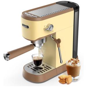 Máquina de Café Expresso Tanque 1L, 20 Bar com Vaporizador de Leite, 110V 1350W, CAVDLE, Creme e Marrom