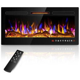 Lareira Elétrica de Embutir A46x91L cm com Controle Remoto, 13 Cores de Chamas ​​e 5 Opções de Brilhos, 110V 1500W, Alpaca
